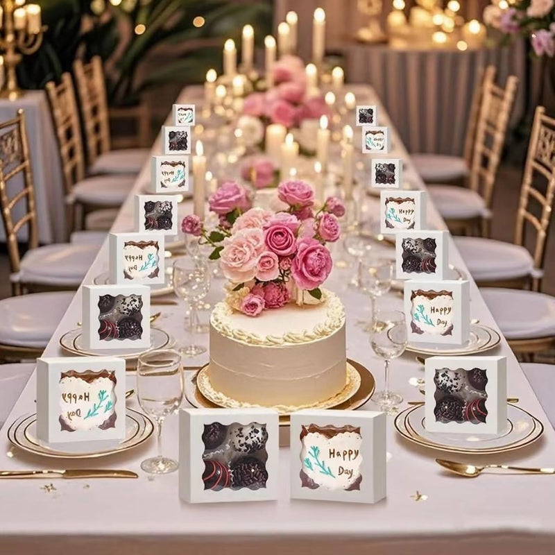 RomanticBaking 3.2" x 3.2" x 1.5" 100PCS Cookies, Soap, Chocolate Truffle, Donut, Macaron, Mini Bakery Boxes with Window - Image 5